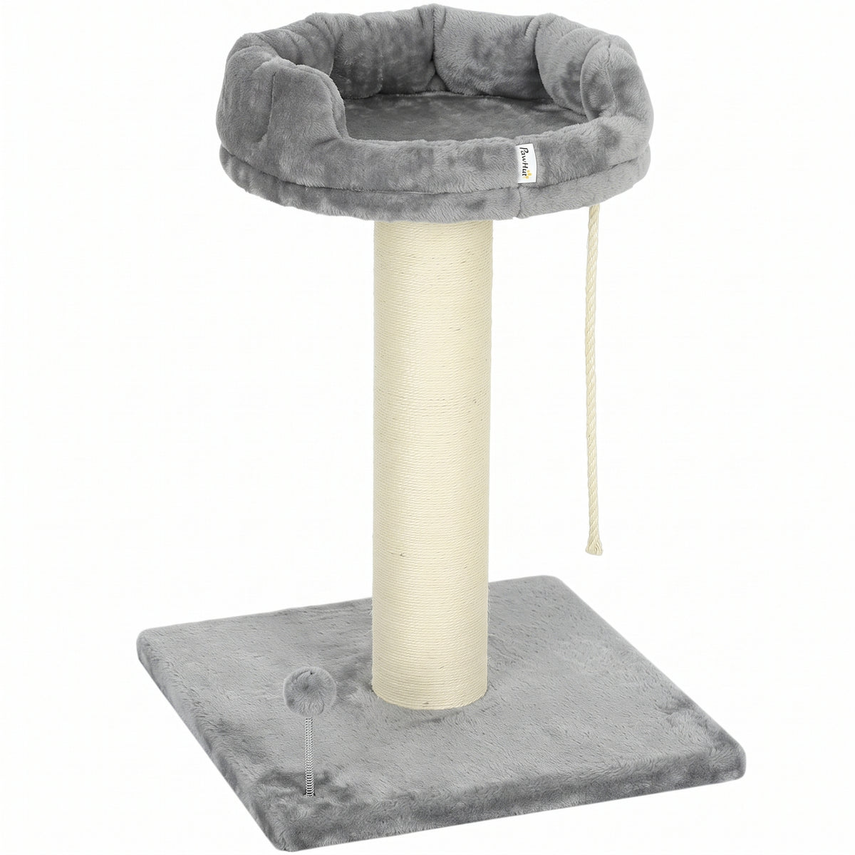 PawHut Kratzbaum Katzenbaum Katzenbett, 1 Katzenbett, inkl. Katzenspielzeug, 55 cm x 55 cm x 83 cm, Grau