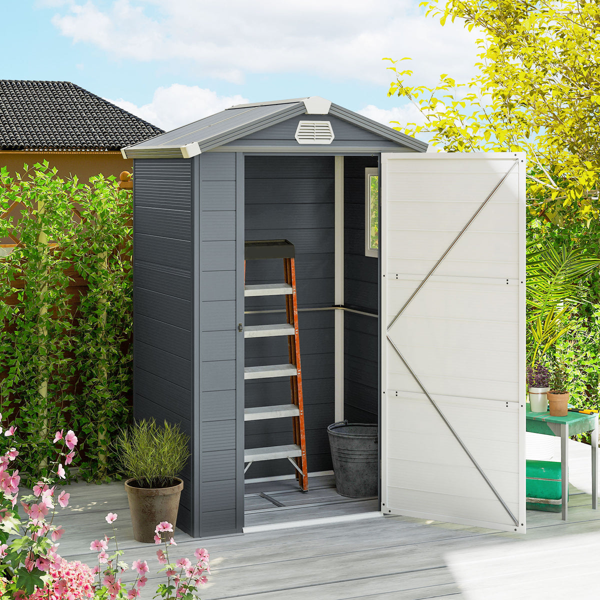 Storage shed, 1.1 m², garden shed with gable roof, 133 x 102 x 180/208 cm (2)