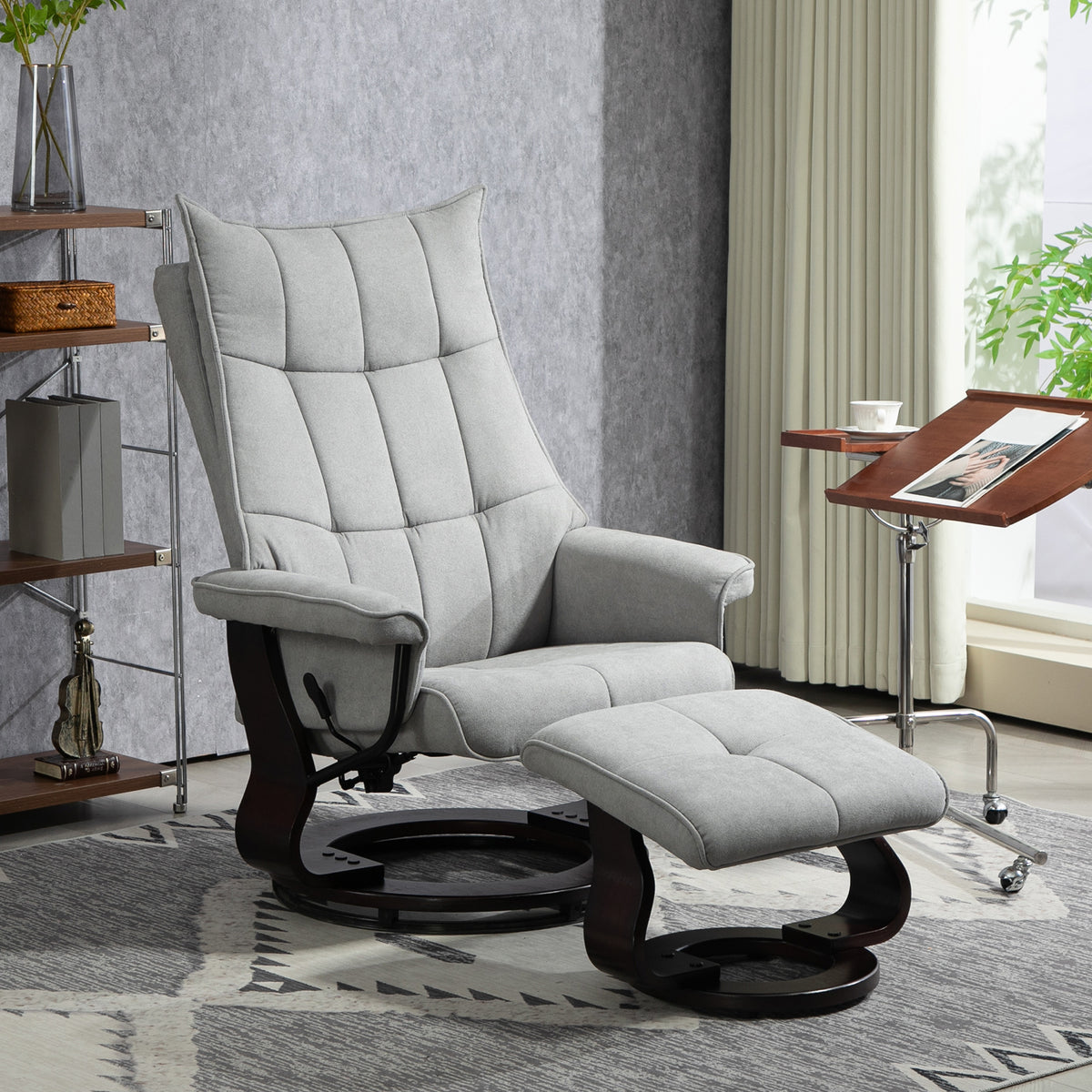 Recliner chair with stool, swivel, rocking function, adjustable backrest, up to 150 kg, gray (2)