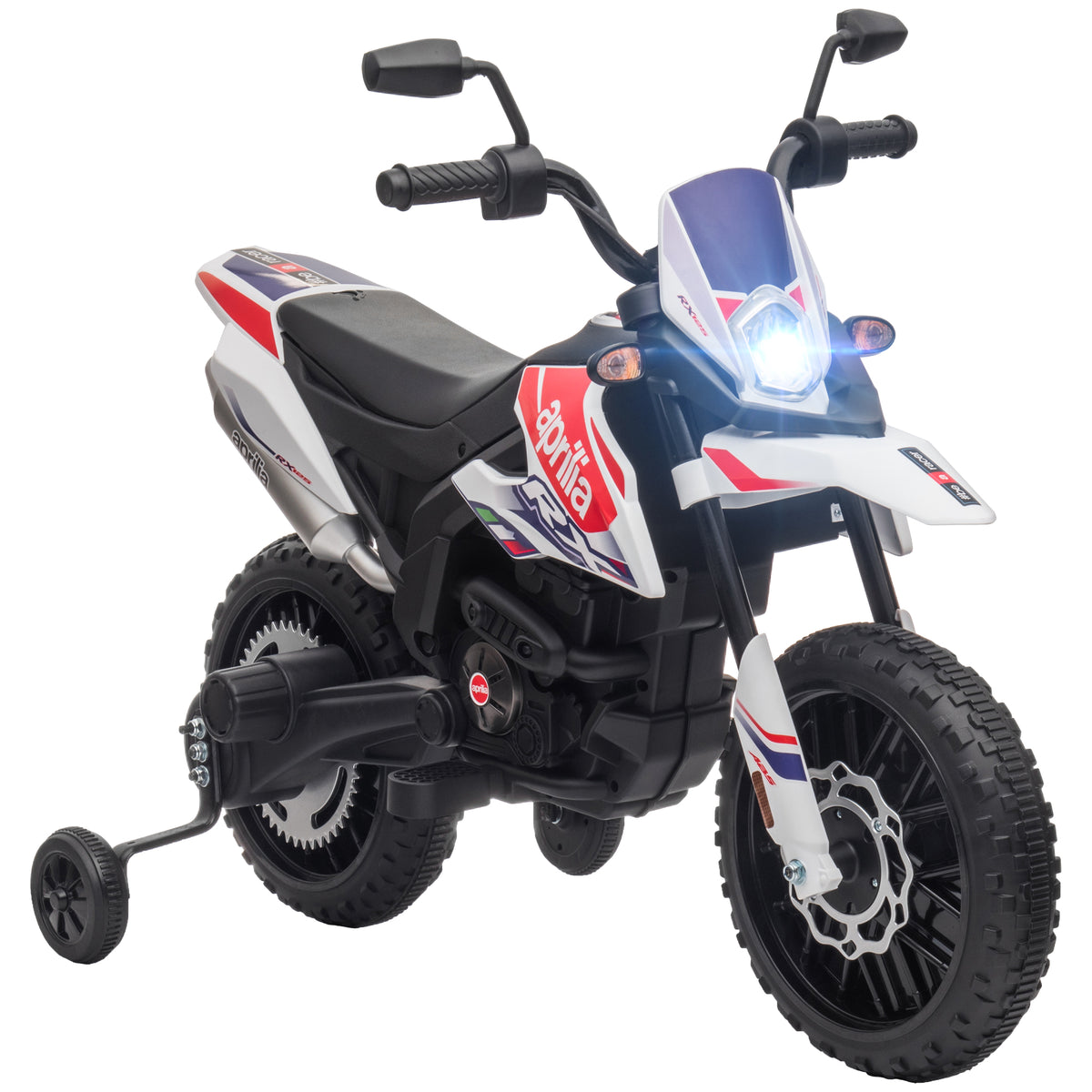 12V Kinder-Motorrad mit Stützrädern, LED-Lichtern, Musik, USB, Elektro-Motorrad für Jungen und Mädchen, Weiß