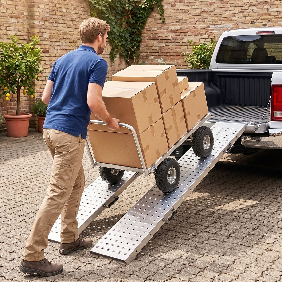 Set of 2 foldable metal loading ramps, threshold ramp with handles, up to 400 kg, for tires up to 22.5 cm (2)