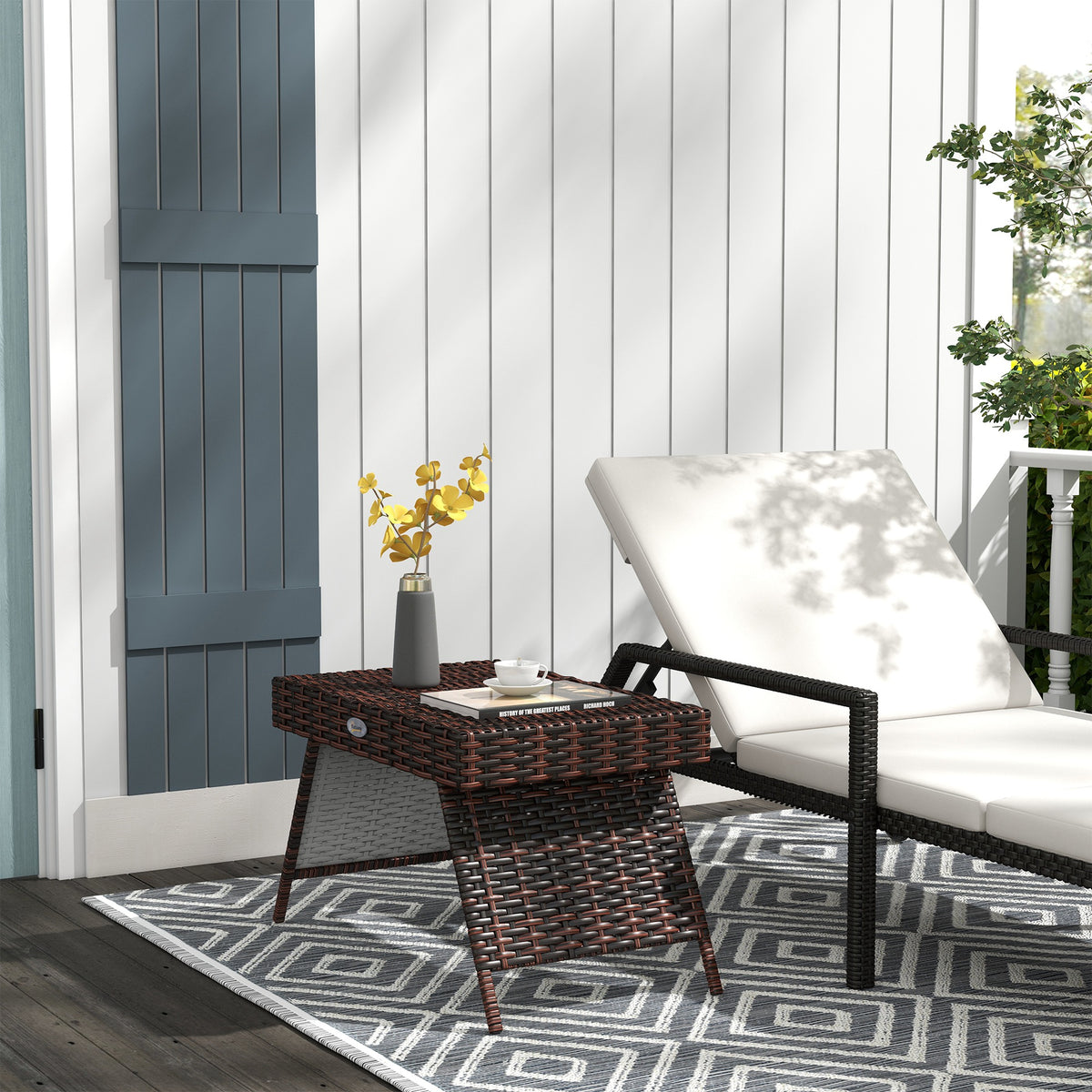 Outsunny Gartentisch Outdoor-Couchtisch Outdoor-Beistelltisch, PE-Rattan, wetterbeständig, 60 cm x 41 cm – Produktabbildung 2