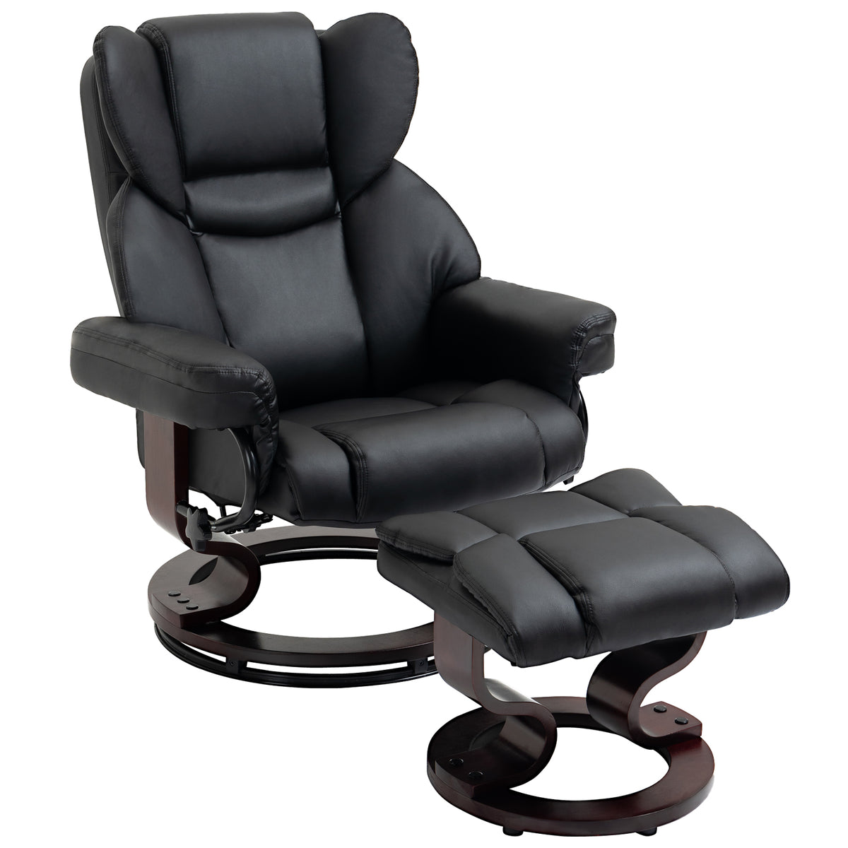 Recliner chair with ottoman, reclining function, swivel, up to 160 kg, faux leather, metal frame, black, 80 x 79