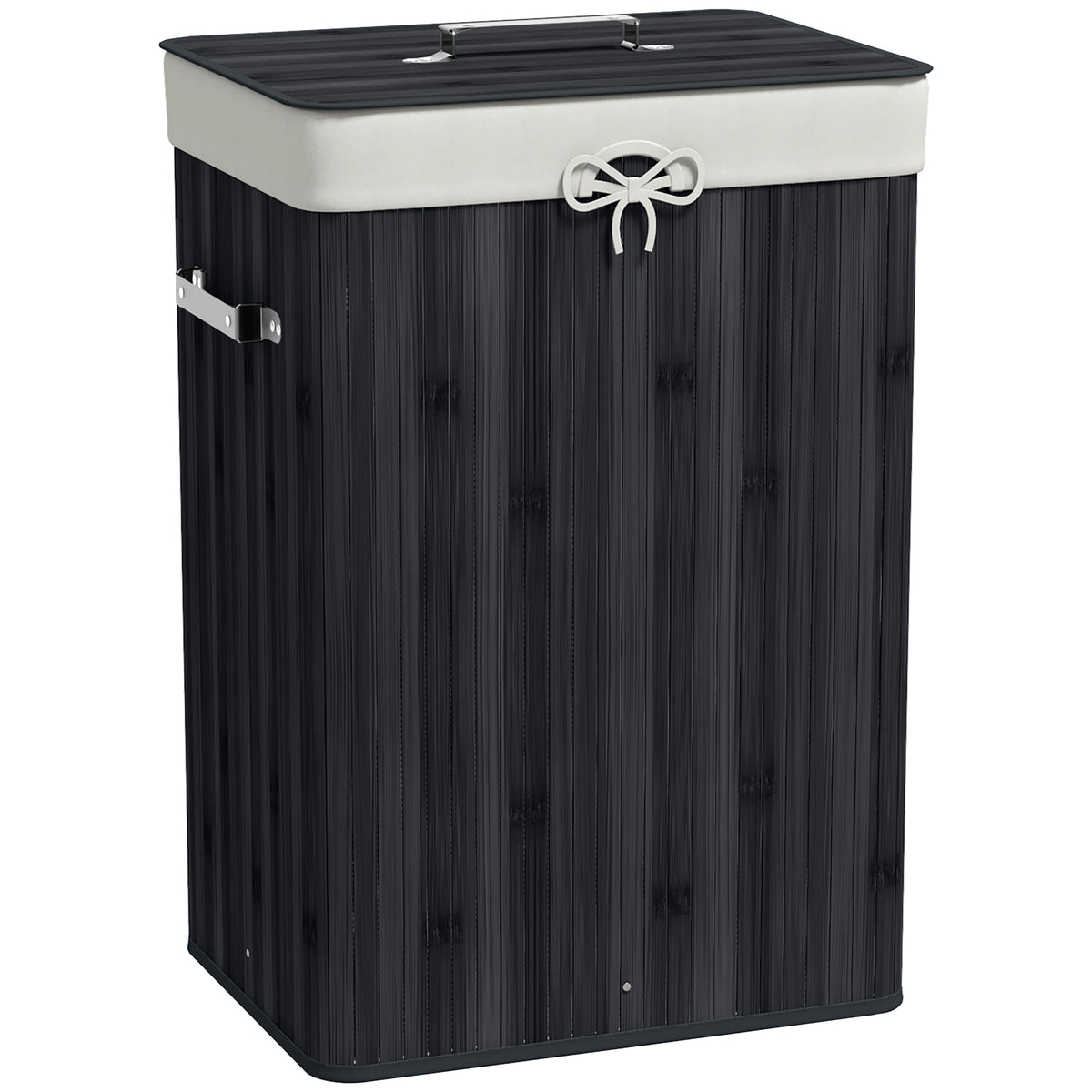 HOMCOM Wäschekorb, Wäschebox, Wäschesammler mit Deckel, Segeltuchsack, Bambus, faltbar, 72L, Schwarz 40 x 30