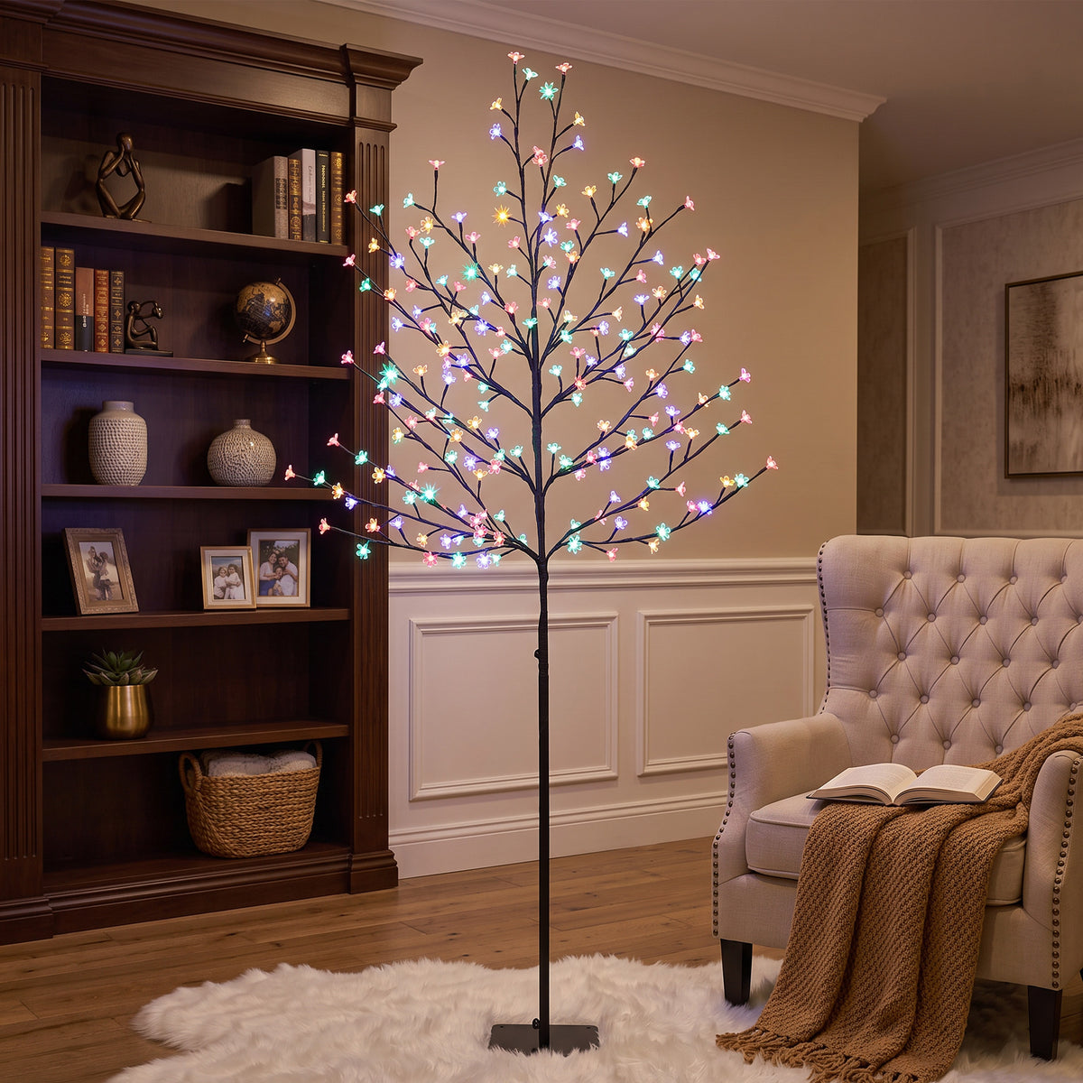 HOMCOM LED-Kirschblütenbaum 180 cm mit 200 LEDs, künstlicher Leuchtbaum mit 20 biegsamen Zweigen – Produktabbildung 2