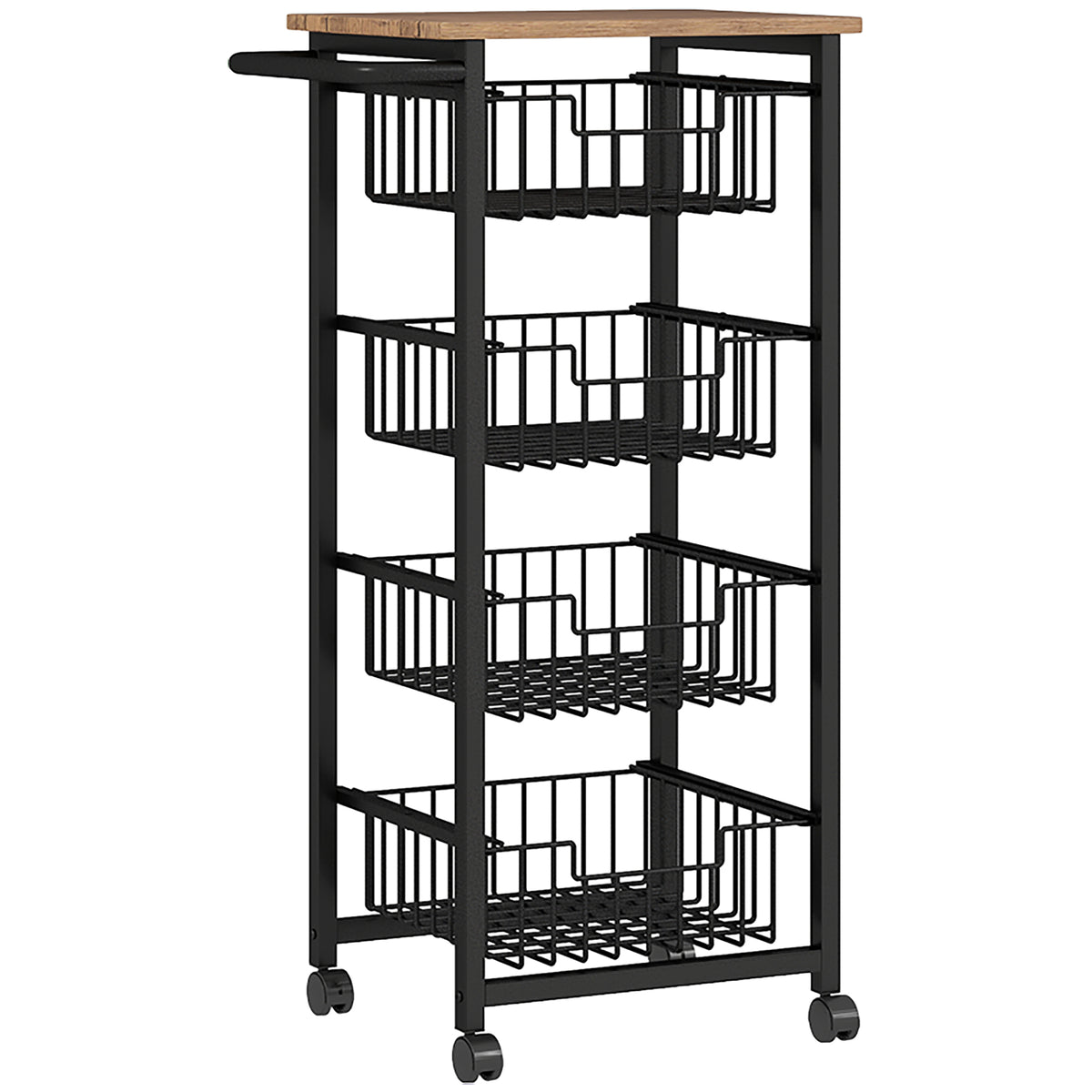 HOMCOM 4-stufige Küchenwagen auf Rädern, Rollbarer Servierwagen, Küchen-Trolley mit 4 Stahlkörben