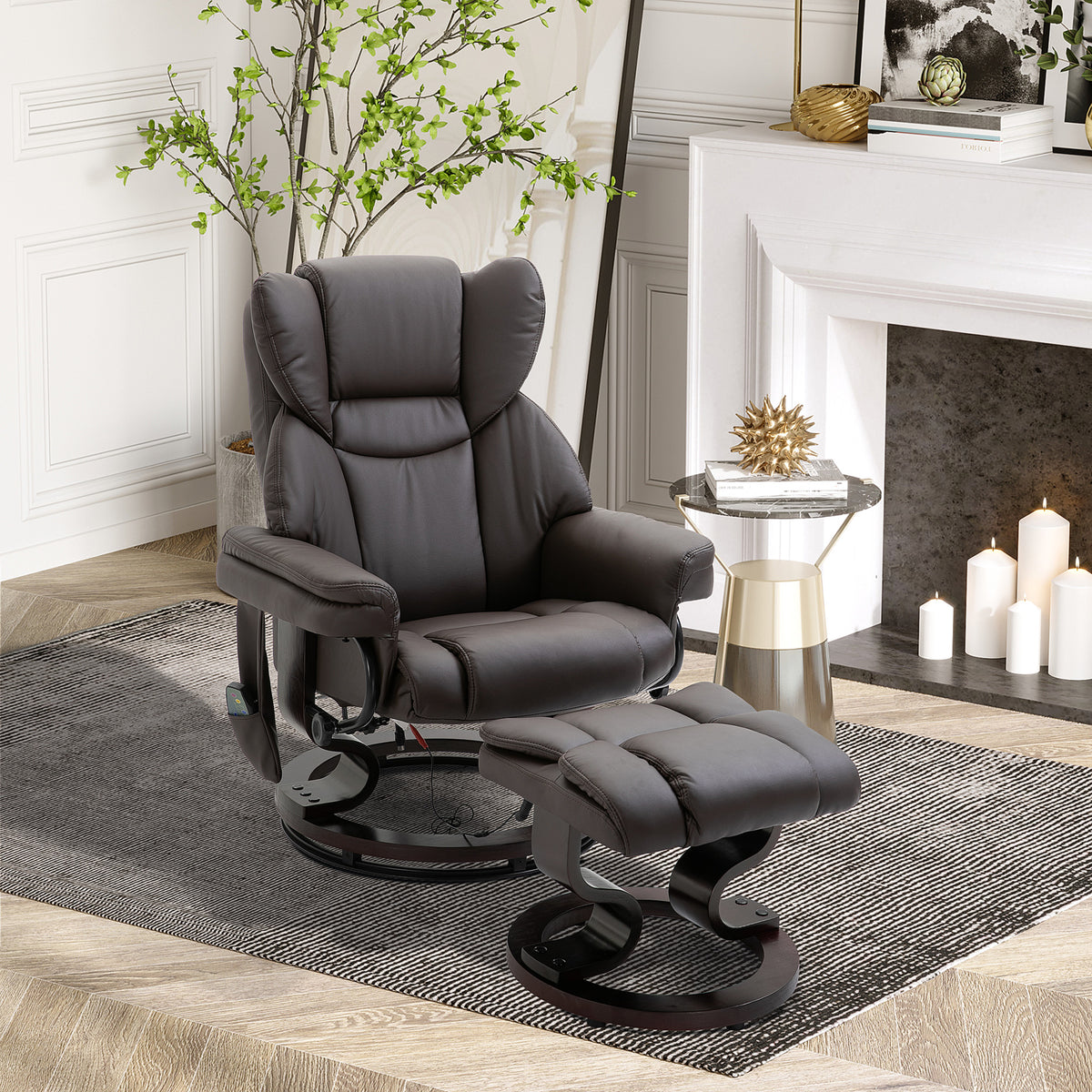 Recliner chair with footstool, 360° swivel TV chair with massage, reclining function, massage chair with side (2)