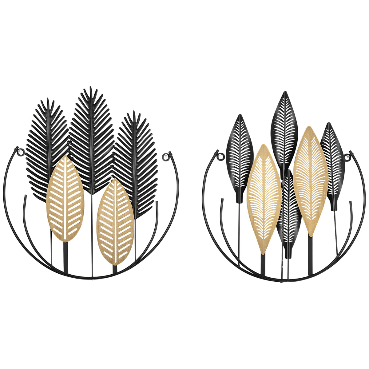 3D Wall Art Set of 2 Modern Wall Decoration Metal Nature + Black
