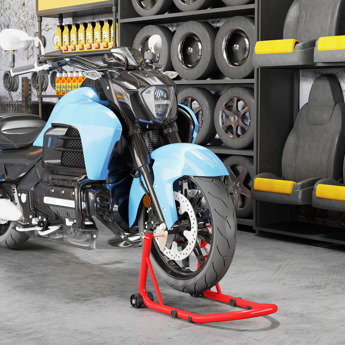 HOMCOM Motorradständer vorne Montageständer Motorradheber bis 544 kg Stahl Rot – Produktabbildung 2