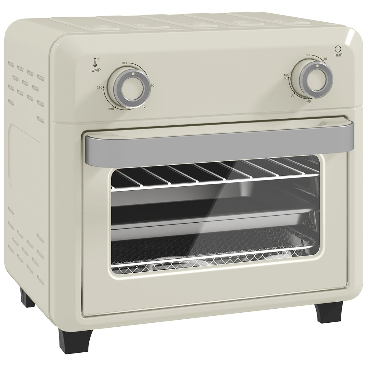 HOMCOM 10L Heißluft-Ofen zum Grillen, Backen und Frittieren, Timer, 1000W, Spülmaschinenfest, Cremeweiß