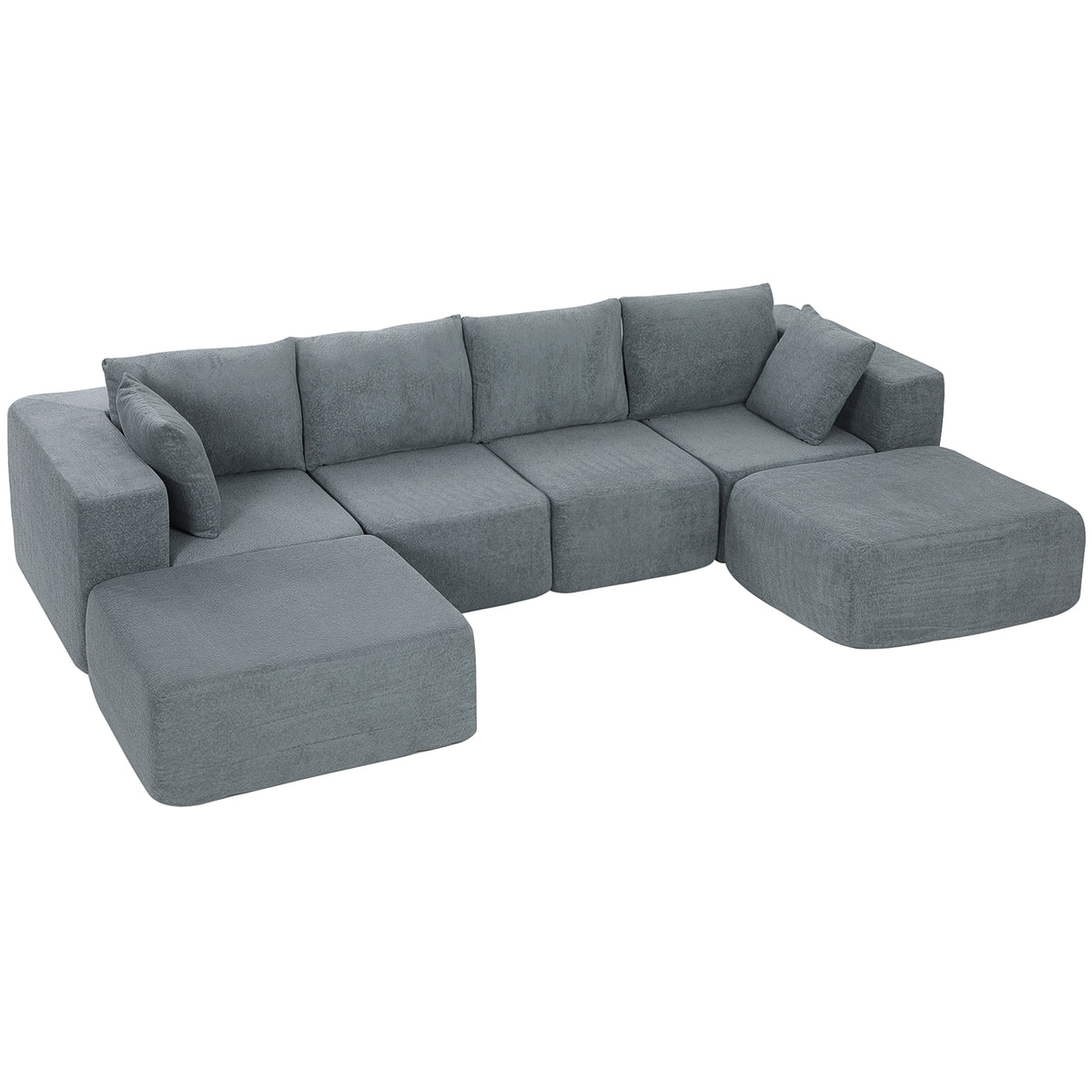Modular corner sofa, U-shape sofa with wide and deep seat, 2 ottomans, dark gray