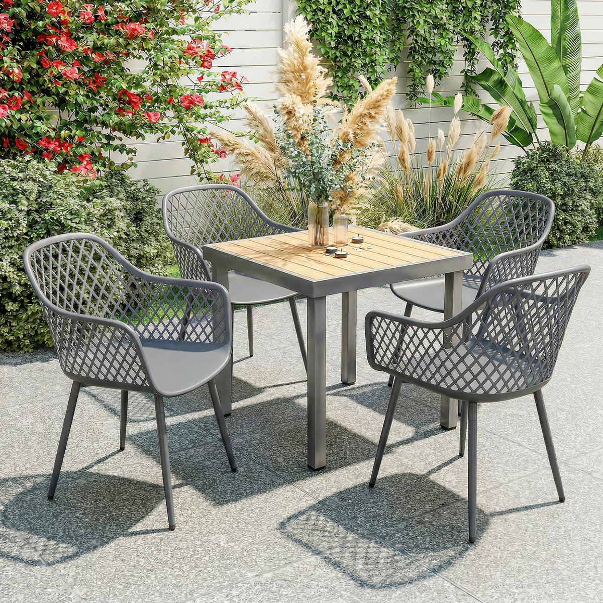 Outsunny Gartenstuhl 4er Set UV-beständige Gartenstühle aus Kunststoff mit Armlehne Rückenlehne 56 x 51 – Produktabbildung 2
