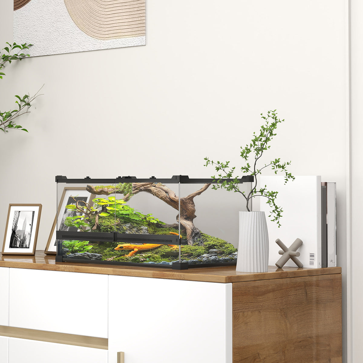 PawHut Glas-Terrarium für Reptilien, erhöhter & wasserdichter Boden, Knopfschloss – Produktabbildung 2