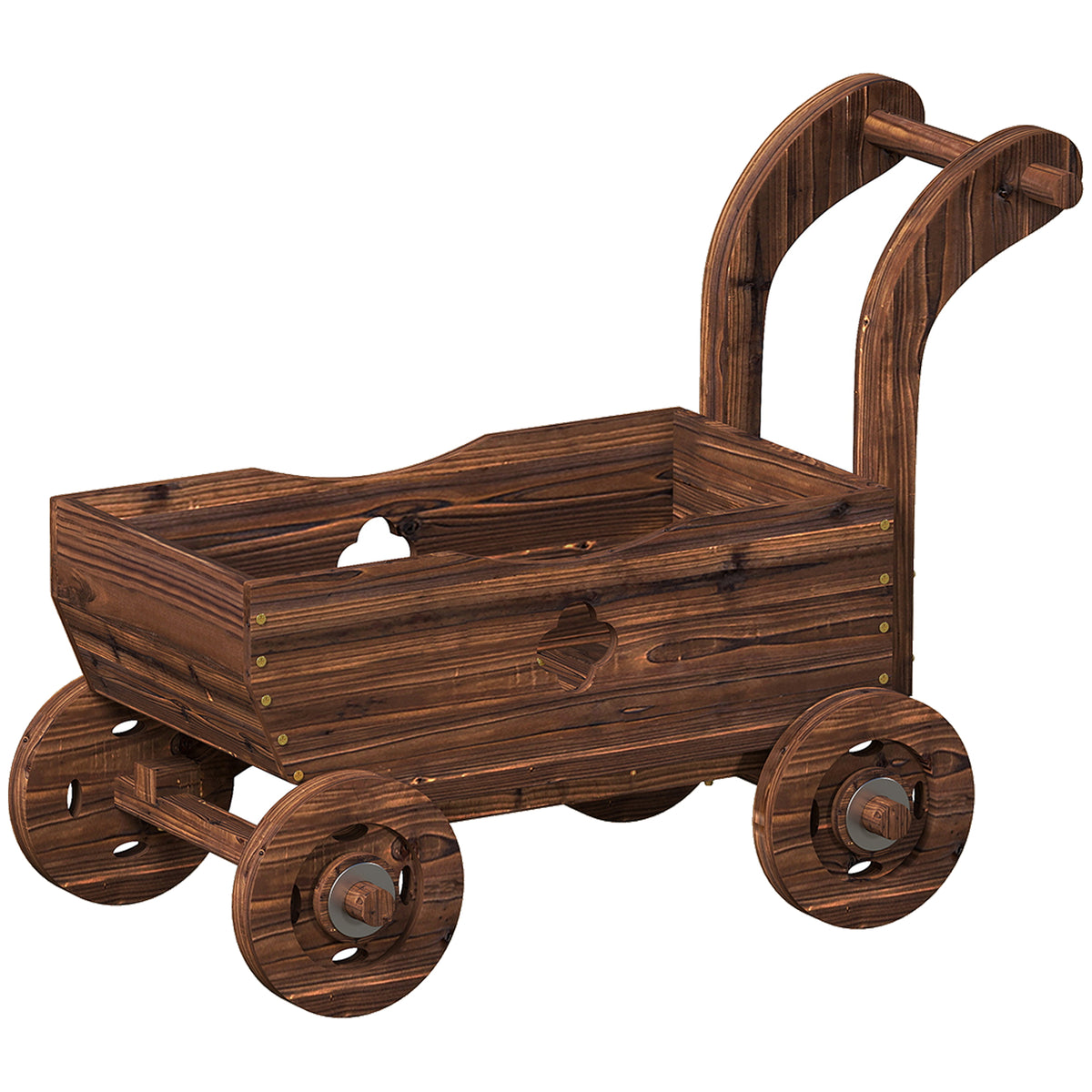 Outsunny Hochbeet Holz, Pflanzbeet in Wagenform Frühbeet mit 4 Rädern Griff Gartenbeet 68 x 38 x 52cm