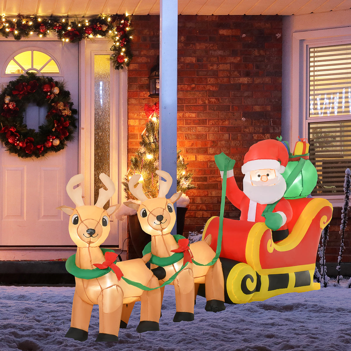 HOMCOM Aufblasbarer Weihnachtsmann mit Schlitten, 6 LED-Lichter, wasserdicht, 240 x 57 x 112 cm – Produktabbildung 2