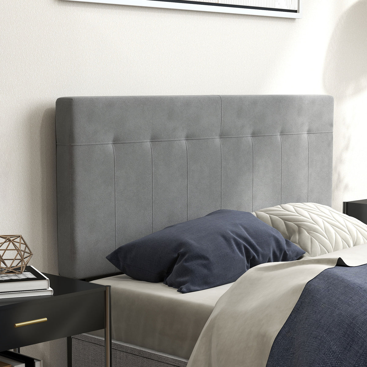 HOMCOM Kopfteil 3-fach höhenverstellbar Bettkopfteil mit Metallbeinen Samtoptik für Schlafzimmer – Produktabbildung 2
