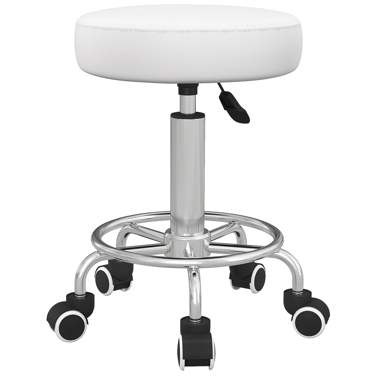 Salon stool, height-adjustable, faux leather, up to 110 kg, Ø42x50-64H cm, white