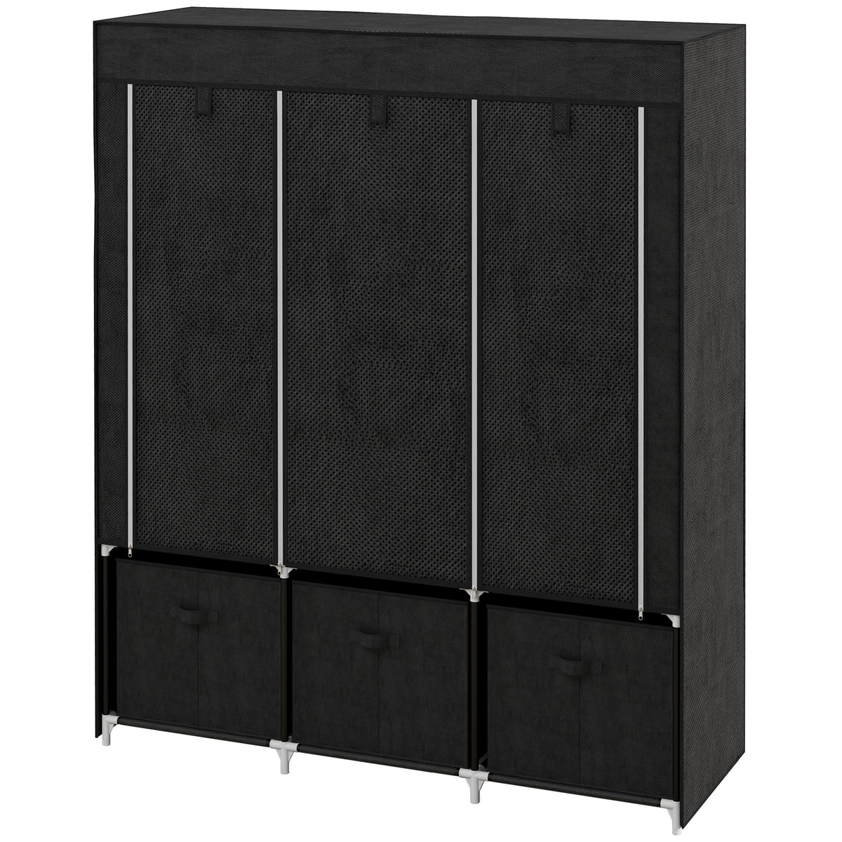 HOMCOM Stoffschrank aus Vlies, Faltschrank, inkl. 3 Schubladen, 125 cm x 43 cm x 162,5 cm, Schwarz