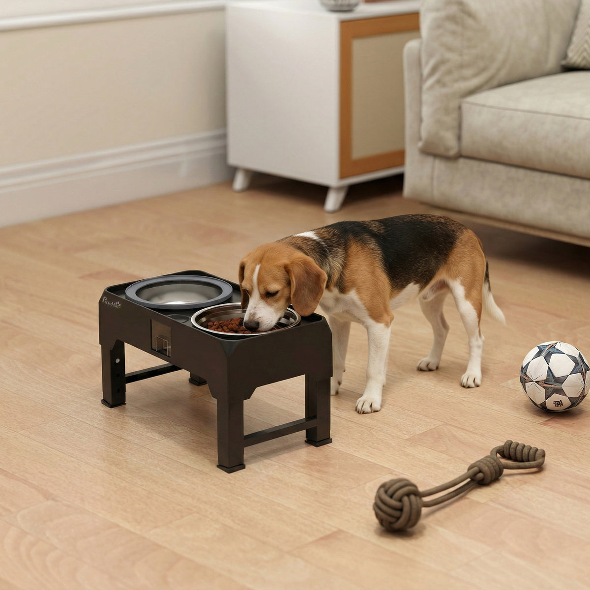Raised Dog Bowl Height-Adjustable Feeding Station with Water Bowl and 2 Stainless Steel Bowls for Small to Large (2)
