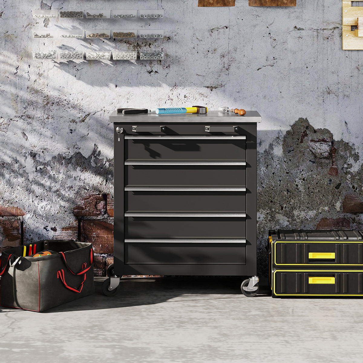 HOMCOM Werkzeugschrank mit 5 Schubladen, rollbare Werkzeugkiste, Werkzeugwagen aus Stahl – Produktabbildung 2
