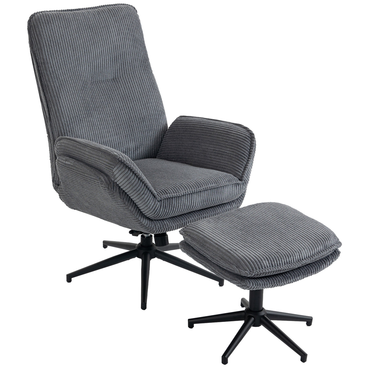Recliner with 130° reclining function, TV chair with ottoman and steel frame, gray