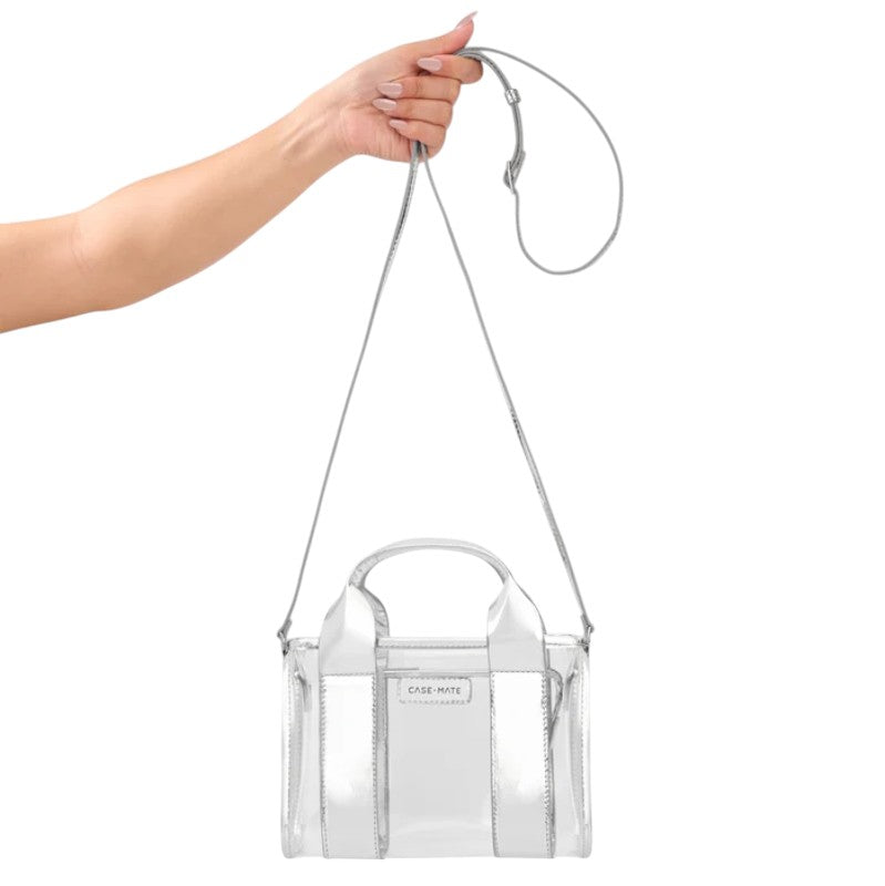 Case-Mate Micro Tote Bag – Voděodolná Umhängetasche (Silver Chrome/Clear)
