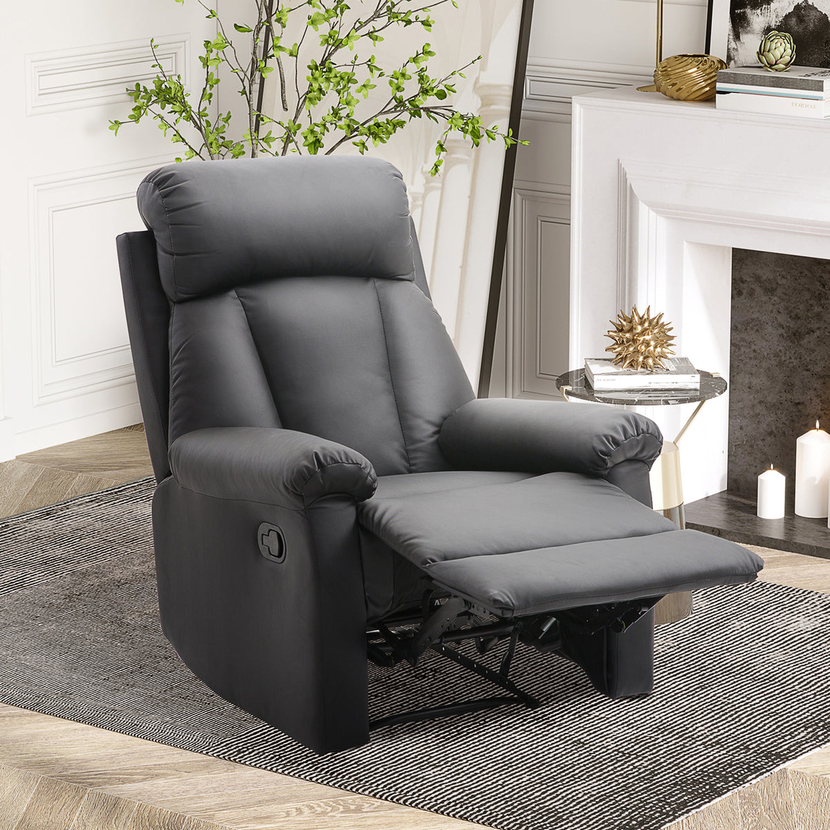Recliner armchair, TV chair with reclining function, manually adjustable lounge chair in faux leather for living (2)