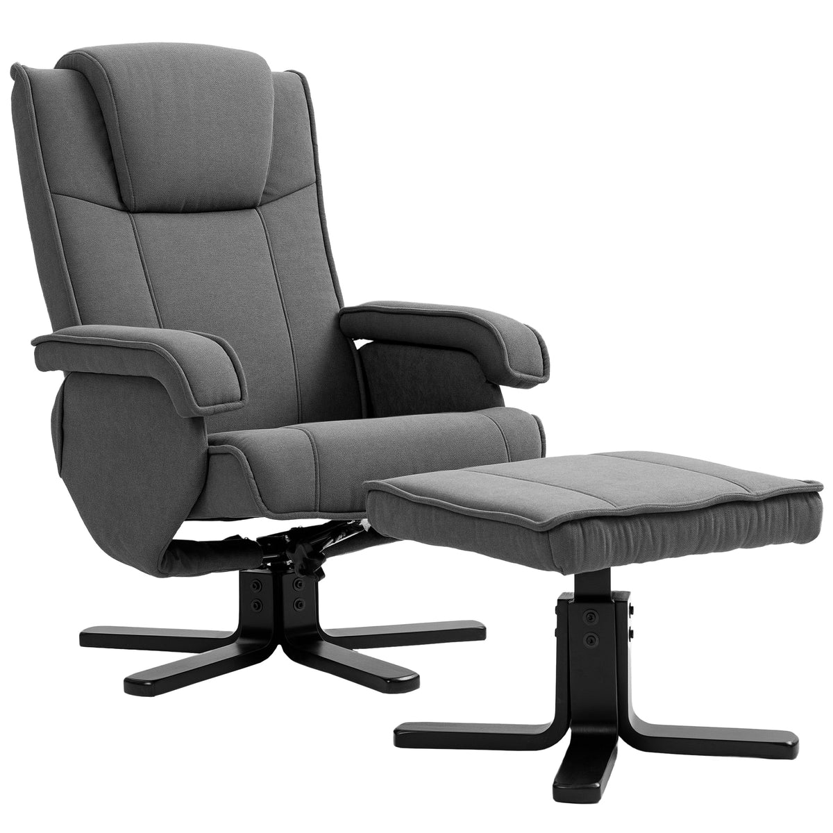 Rocking recliner with footstool, velvet-look fabric cover, swivel upholstered chair, wooden frame, grey