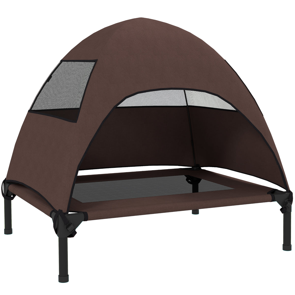 PawHut Hundeliege Outdoor mit Dach, Erhöhtes Hundebett für Mittelgroße Hunde, 76 x 61 x 71cm, Kaffee