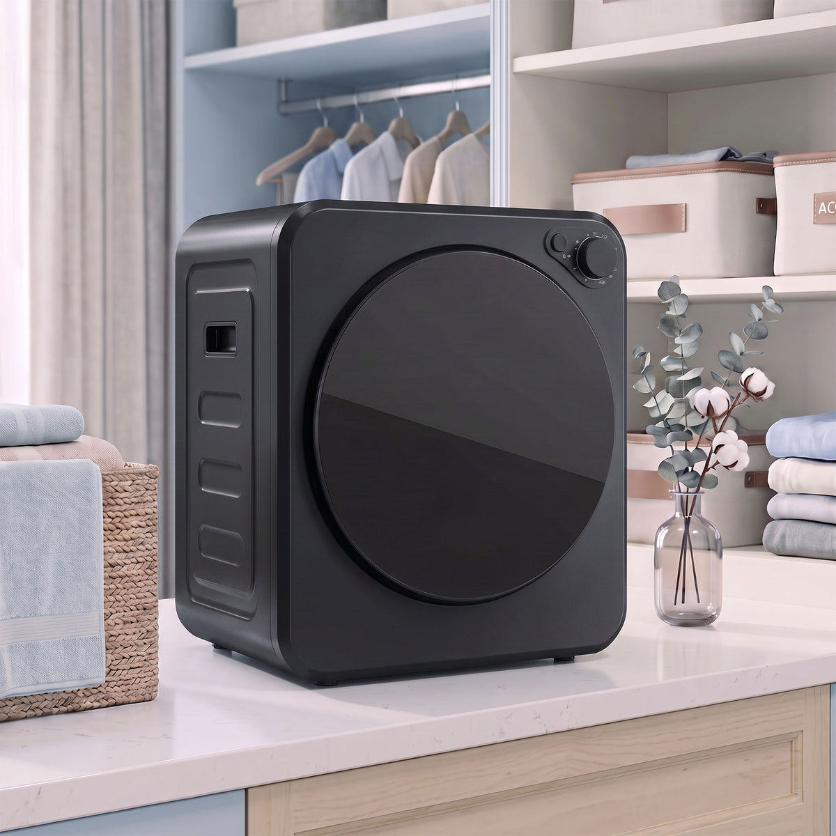 Mini tumble dryer 4 kg with 5 programs up to 60°C 800W/400W vented dryer with stainless steel drum black (2)