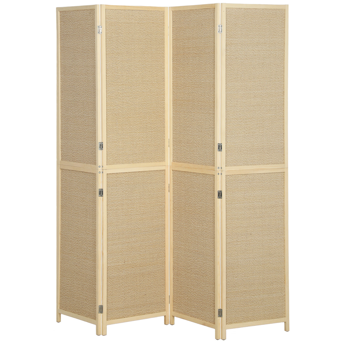 HOMCOM Paravent mit 4 Paneelen, faltbare Trennwand aus handgeflochtenem Bambus, 180 x 180 cm, Natur