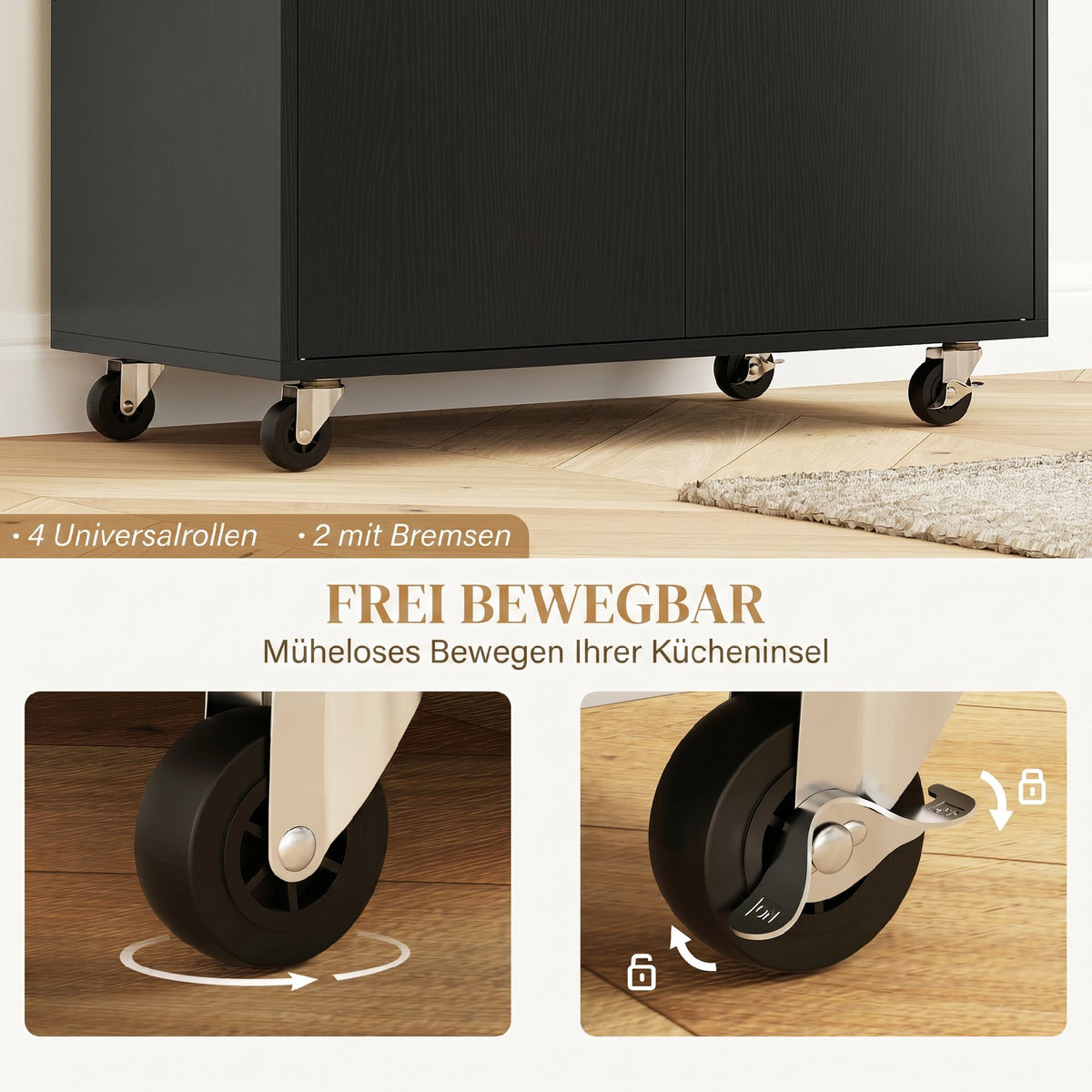 HOMCOM Küchenwagen mit Schublade, Schrankfach, Handtuchstange, 106 x 42 x 87 cm, Schwarz/Eiche – Produktabbildung 7