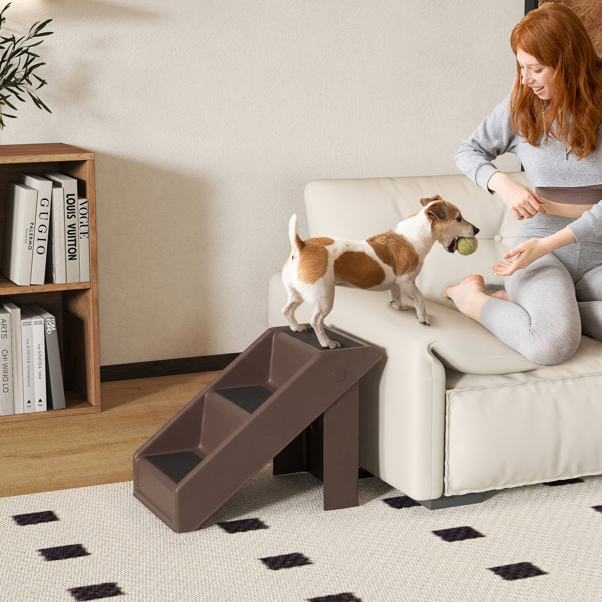 PawHut Hundetreppe 3 Stufen 36,5 cm Hoch Haustiertreppe für Kleine Hunde klappbar für Bett, Sofa, Couch – Produktabbildung 2