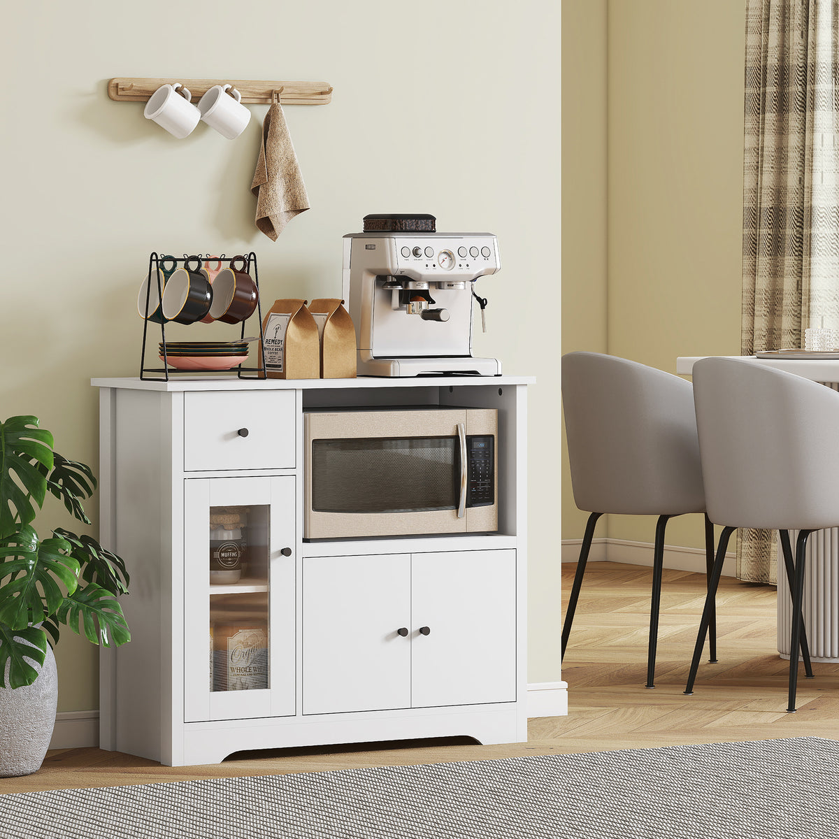 HOMCOM Küchenschrank mit Kabelloch, Kommode mit 2 Schränken, offenes Fach, Schublade, 80 x 35 x 72,2 cm – Produktabbildung 2