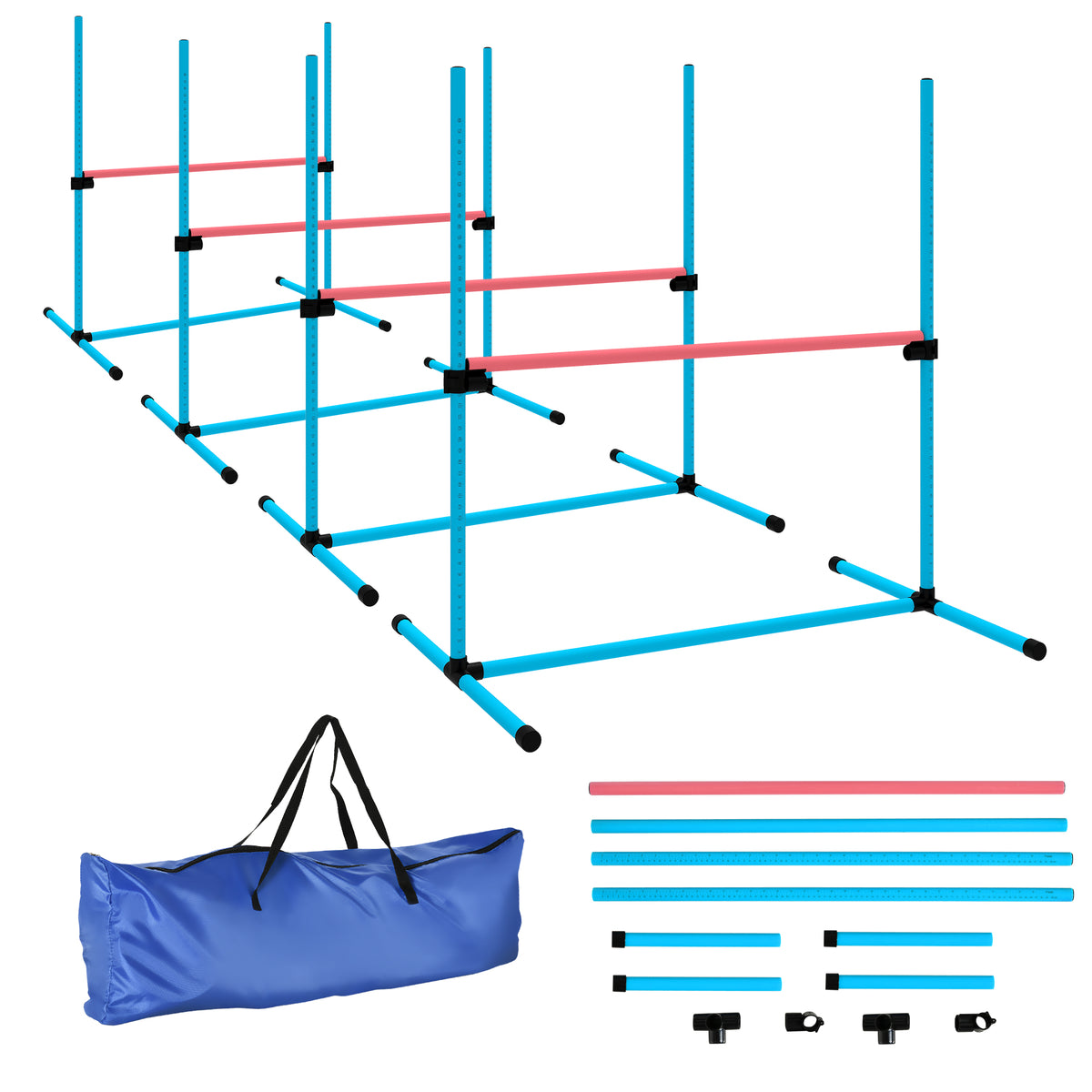 PawHut Agility Set Hunde 4-teiliges höhenverstellbar Agility-Ausrüstung mit 4 Hürden Tragetasche 99 x 65 x 94