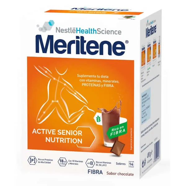 Meritene Active Senior Nutrition Chocolate Flavor Shake High in Fiber 14 Sachets