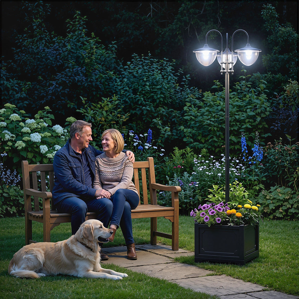 Solar lantern floor lamp made of metal, garden lantern with light control, 189 cm high, outdoor lantern light (2)