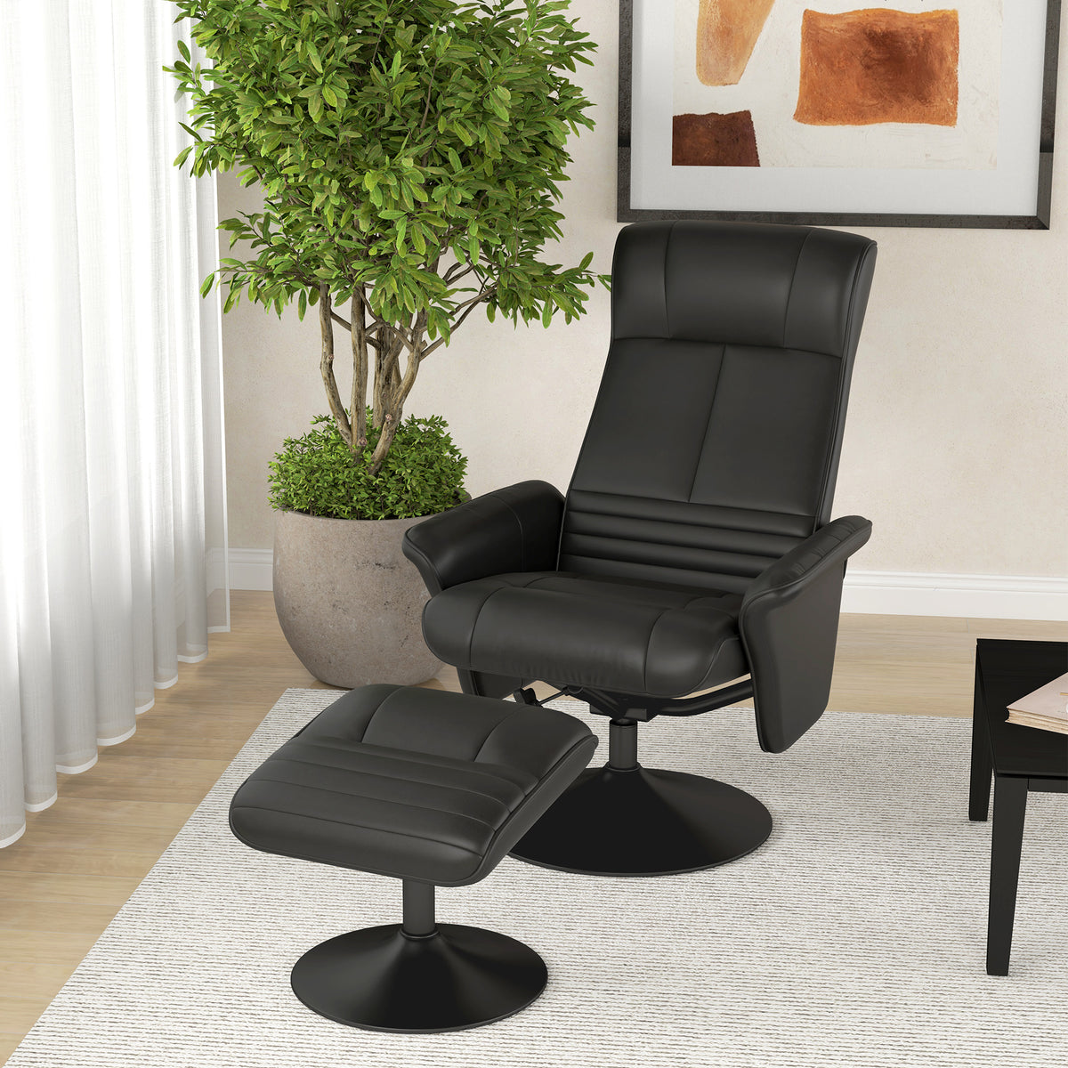 Upholstered armchair, accent chair with ottoman, swivel, ergonomic, microfiber look, up to 150 kg, black (2)