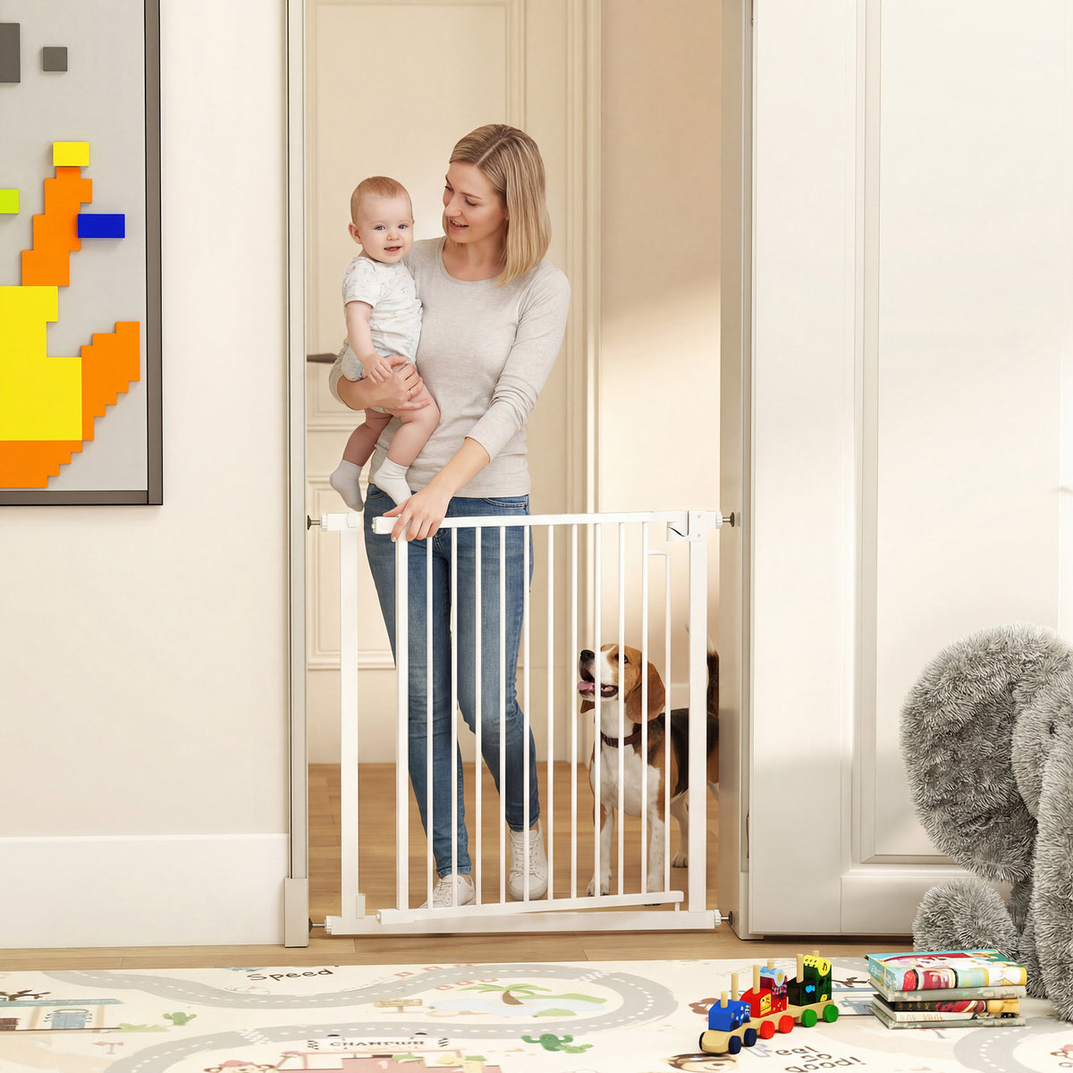PawHut Treppenschutzgitter Absperrgitter ohne Bohren mit automatische Schließung für Kinder Küche Treppe – Produktabbildung 2
