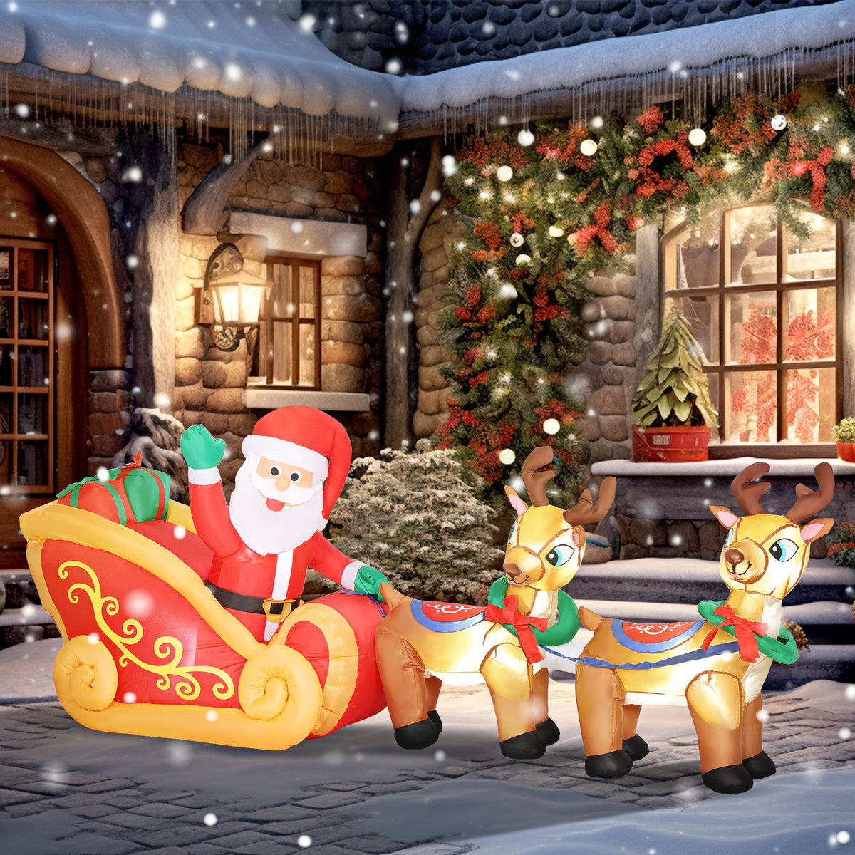Inflatable Christmas decoration, Santa Claus in reindeer sleigh, polyester (2)
