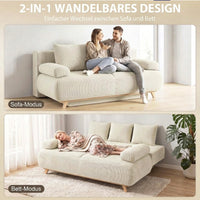 HOMCOM Schlafsofa mit verstellbarer Rückenlehne, Bettfunktion, verstecktem Stauraum und Cordbezug, Beige – Produktabbildung 4