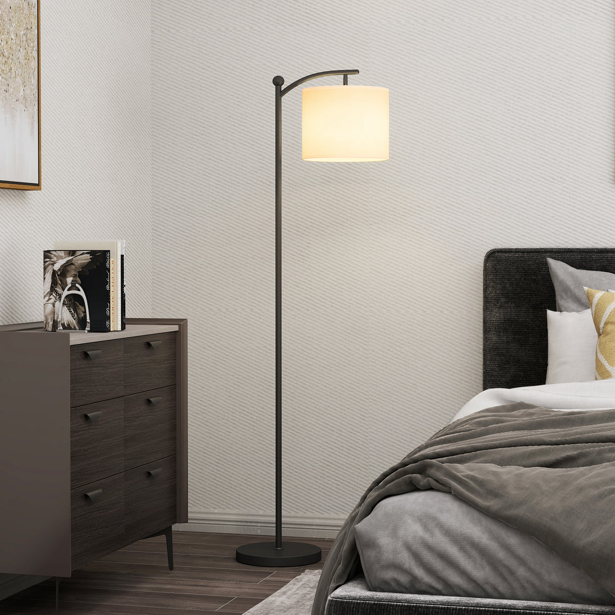 HOMCOM Stehlampe, verstellbare Lichtoptionen, Fußschalter, Fernbedienung, Metall, Schwarz – Produktabbildung 2