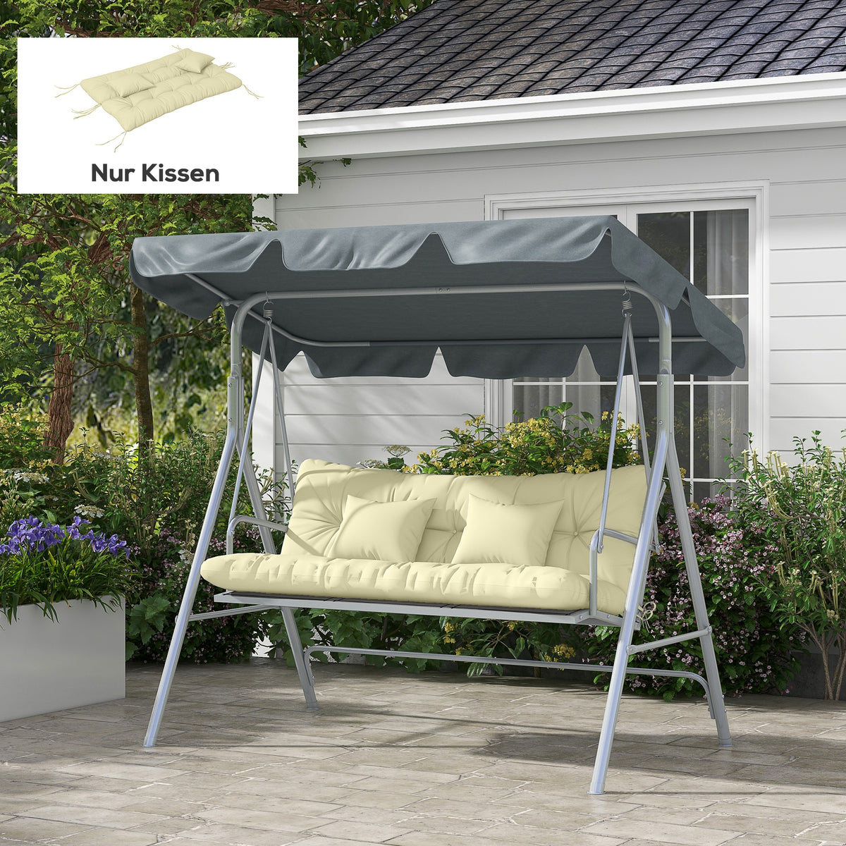 Set of 4 seat cushions, 150x50 cm, water-repellent chair cushions with ties, 10 cm thick, cream white (2)