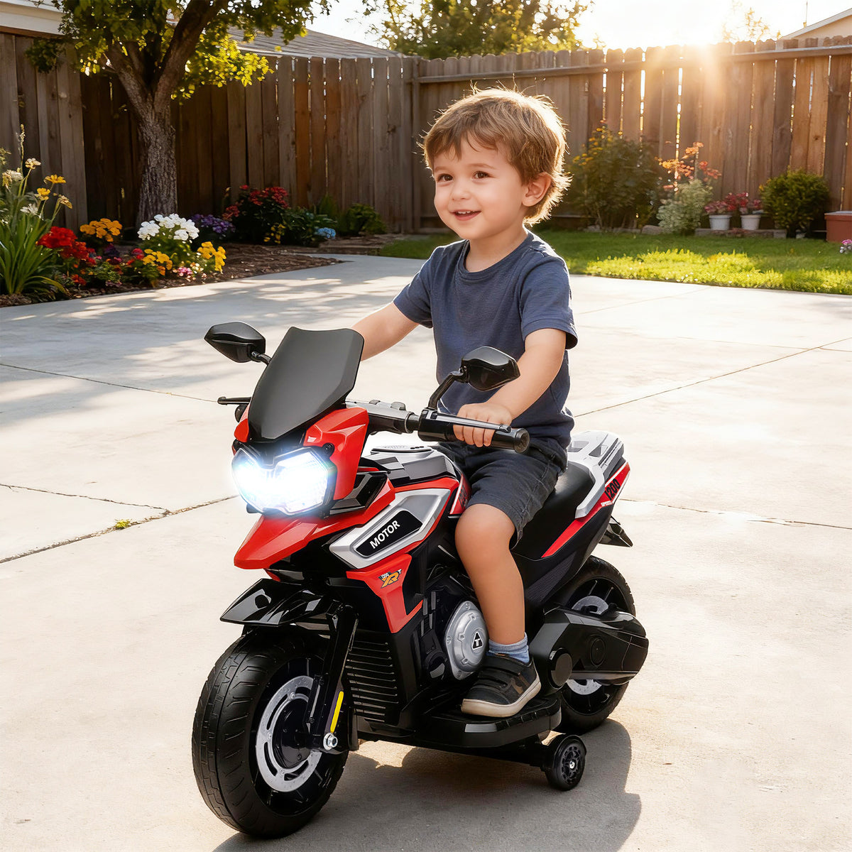 Elektro-Motorrad für Kinder von 18-36 Monaten, Aufsitz-Fahrzeug, Hilfsräder, Lichter, Musik, Kunststoff – Produktabbildung 2