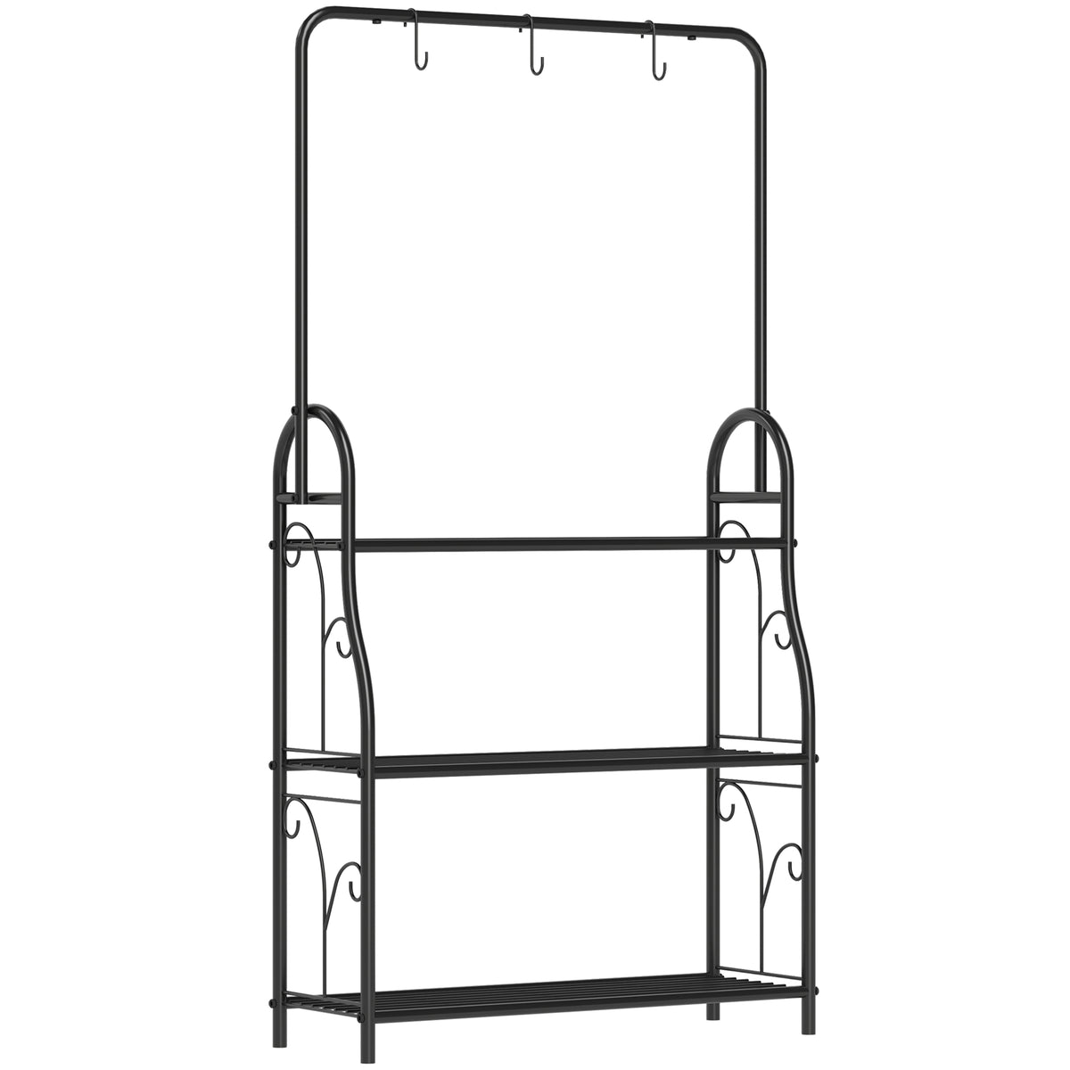 Outsunny Blumenregal, 3-stufiges Pflanzenregal mit Hängehaken, Metallregal für Blumentöpfe, Indoor- und