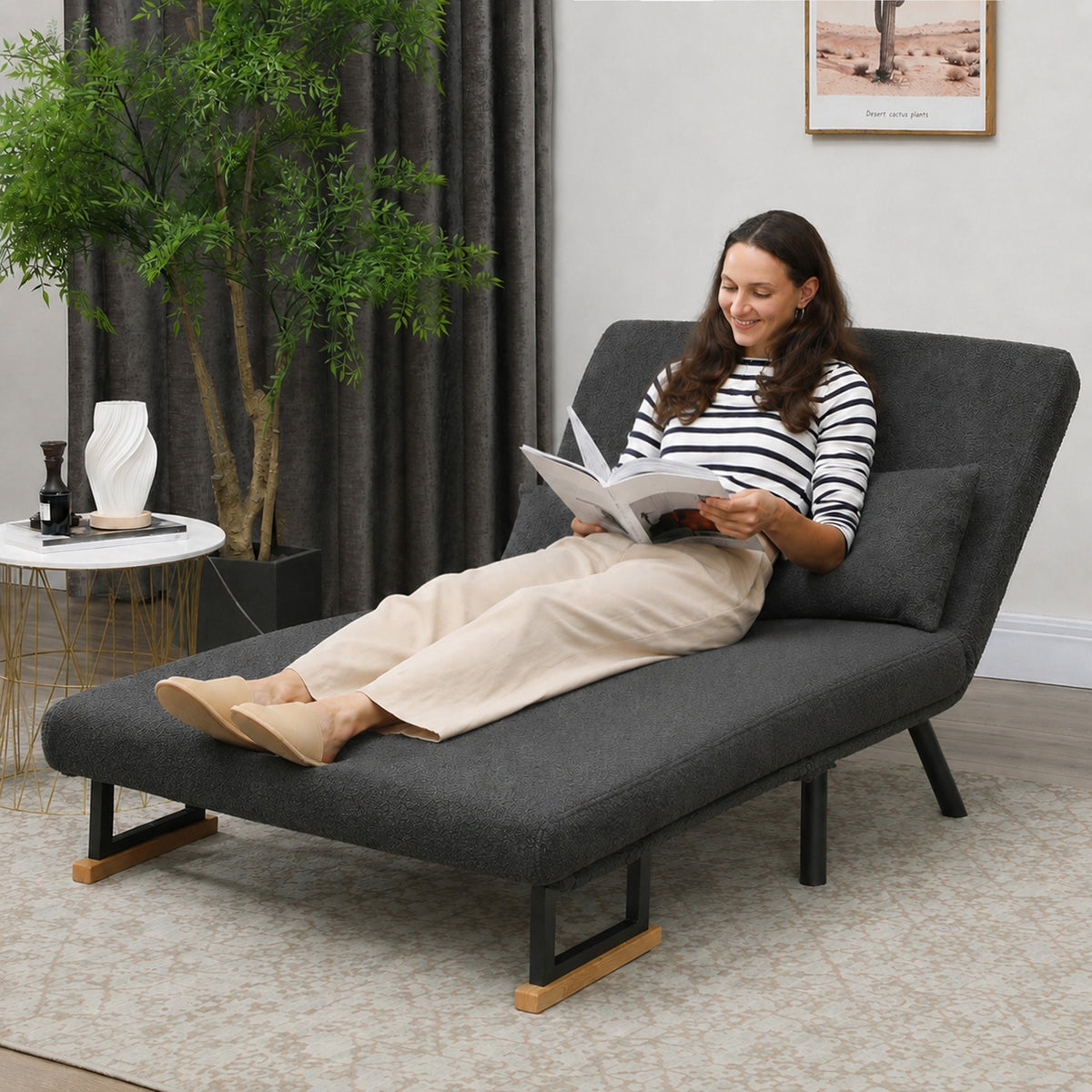 HOMCOM Schlafsofa 2er-Sofa mit Schlaffunktion, inkl. 2 Kissen, Sherpa-Optik, Natur + Dunkelgrau + – Produktabbildung 2