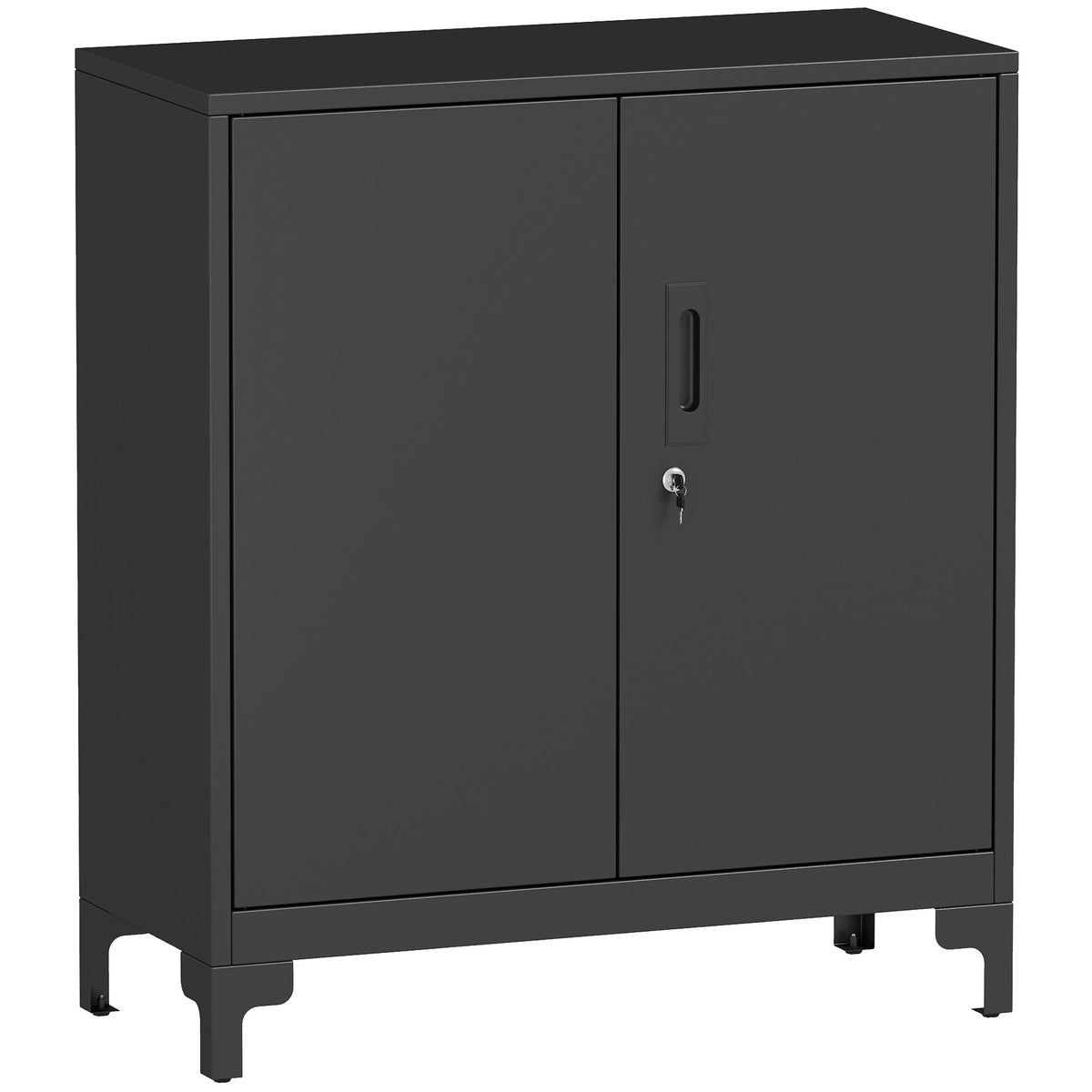 Metal office cabinet, lockable doors, office sideboard, 2-tier design, black