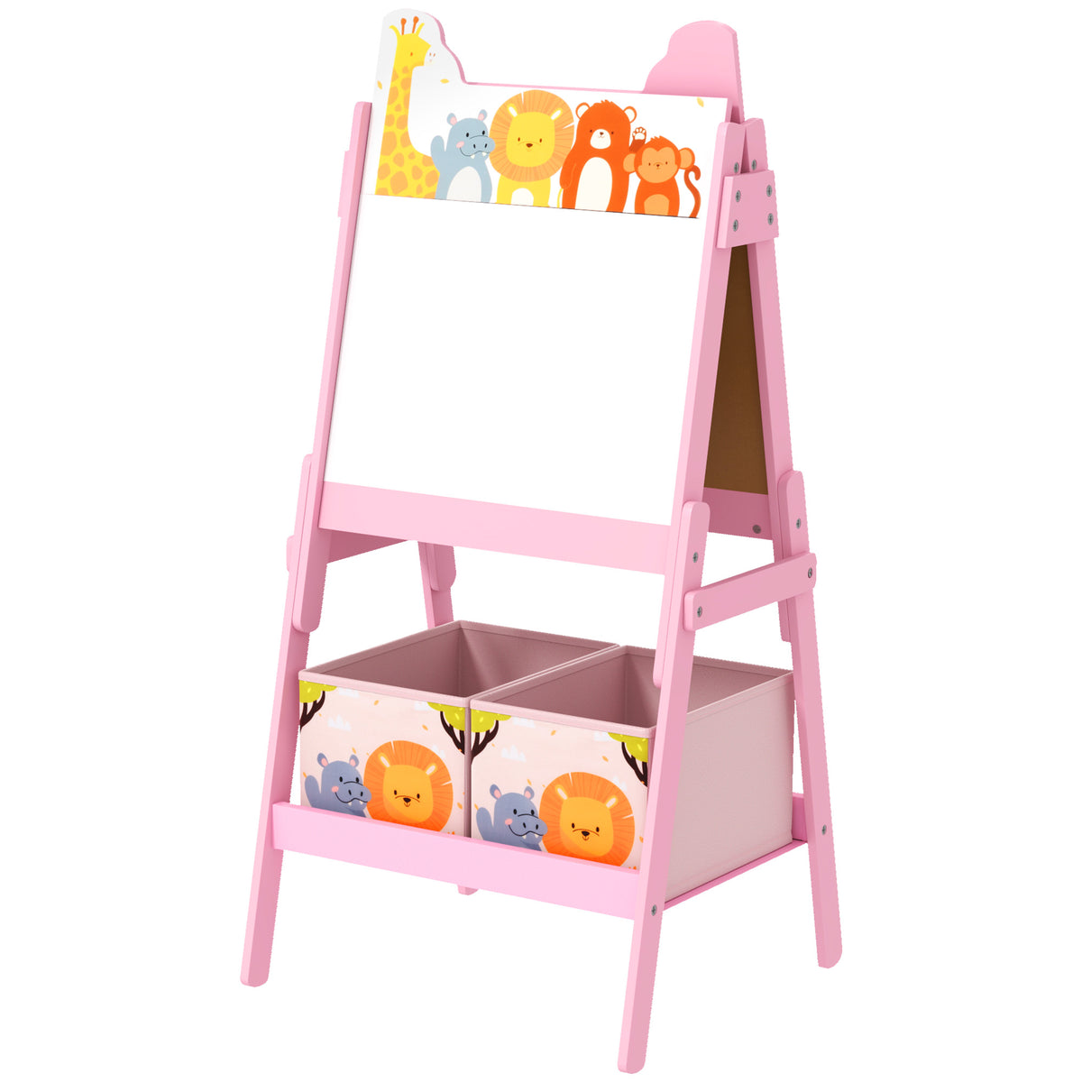 2-in-1 Kids' Art Easel with Whiteboard, Blackboard, Storage Bins, for Children Aged 3-8 Years, Pink