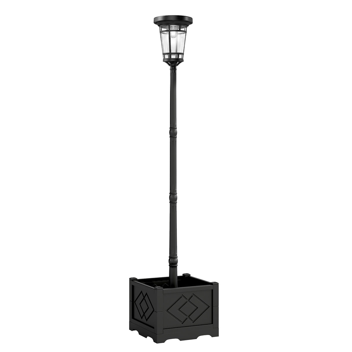 Solar Lantern Floor Lamp with Planter 195cm Outdoor Garden Lantern with 2 Brightness Levels Light Control Switch