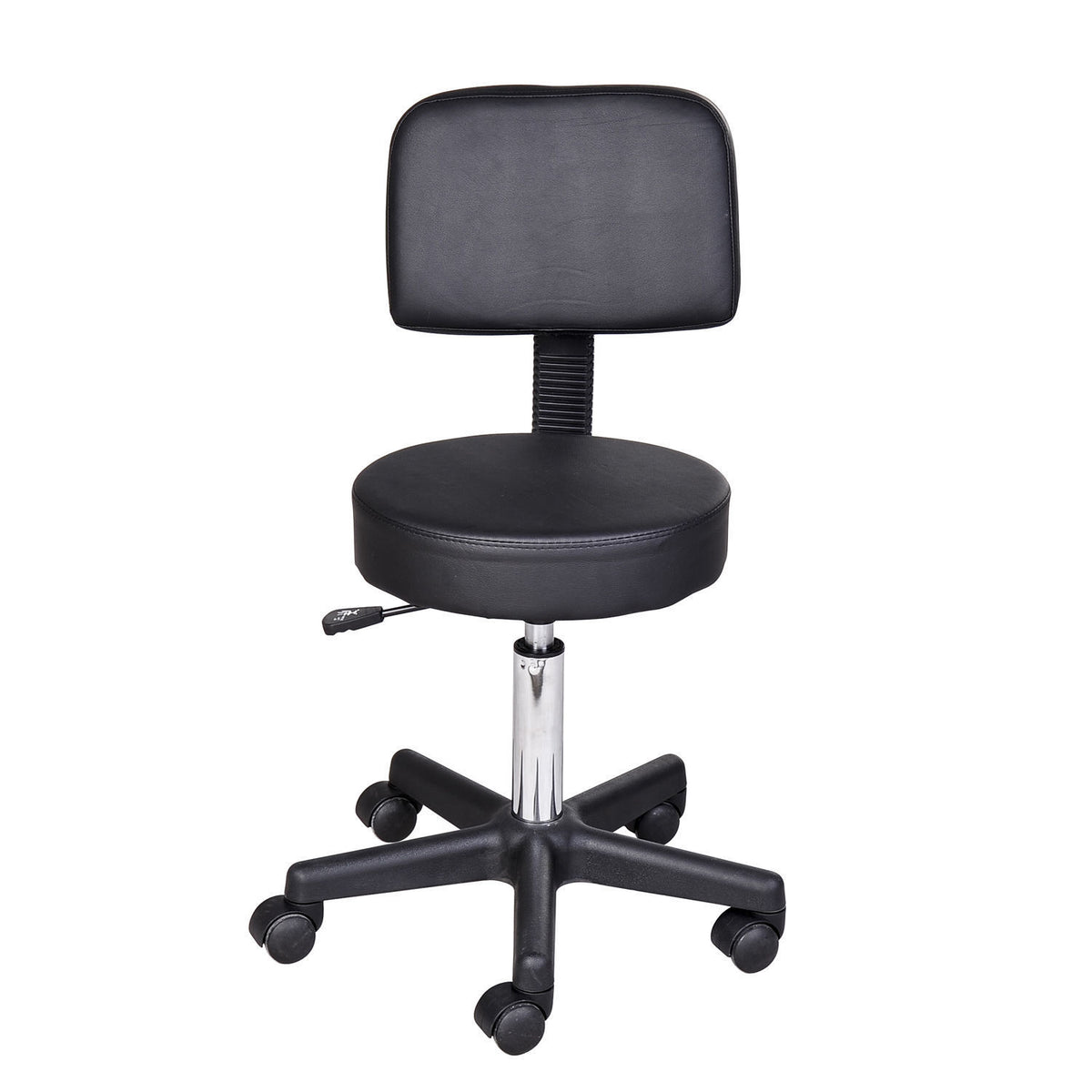 Height-adjustable rolling stool with backrest, swivel stool 72-84 cm, 360° rotatable work stool, office stool